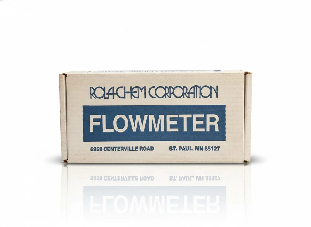 Caja de Flowmeter de Rolachem Corporation con dirección y detalles de contacto.