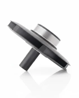 Componente de bomba hidráulica con diseño circular y conexión tubular en la parte inferior.