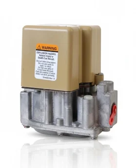 Válvula de control hidráulico con etiqueta de advertencia sobre explosiones y detalles técnicos en la carcasa.