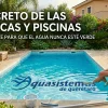 Portada sobre el cuidado de albercas y piscinas con el logo de Aquasistemas de Querétaro integrado en el agua cristalina.