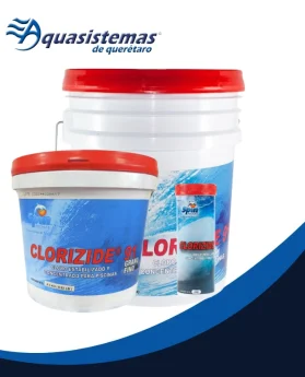 Presentación de Clorizide 91 grano fino, cloro concentrado para desinfección de albercas.