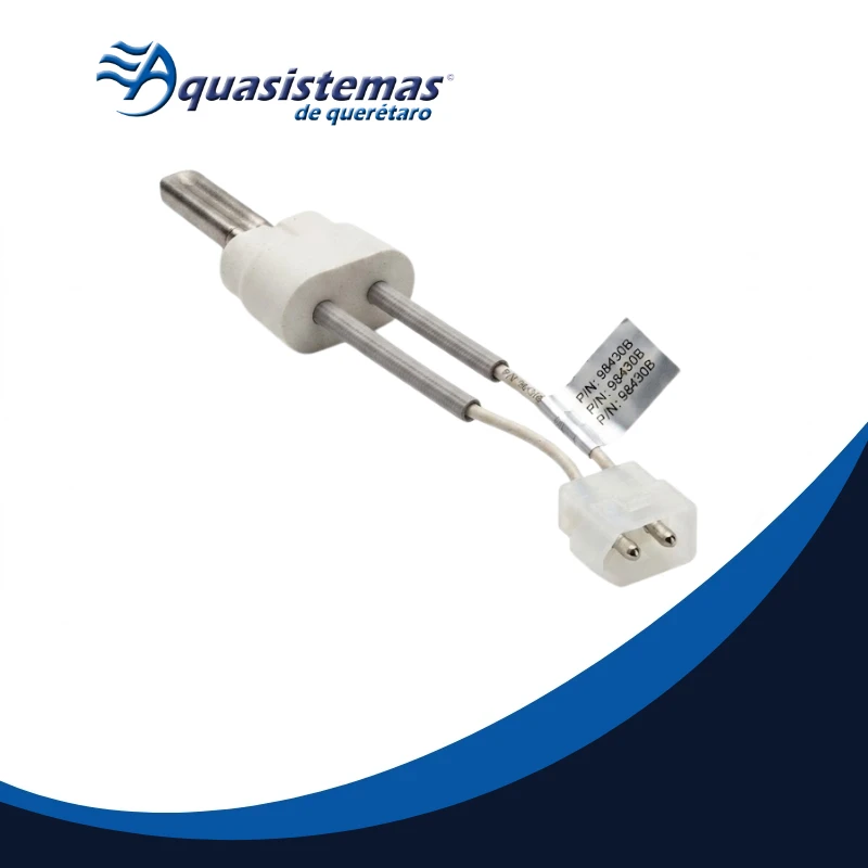 El encendedor CoorsTek muestra un núcleo cerámico blanco, varillas metálicas y un conector de dos pines.