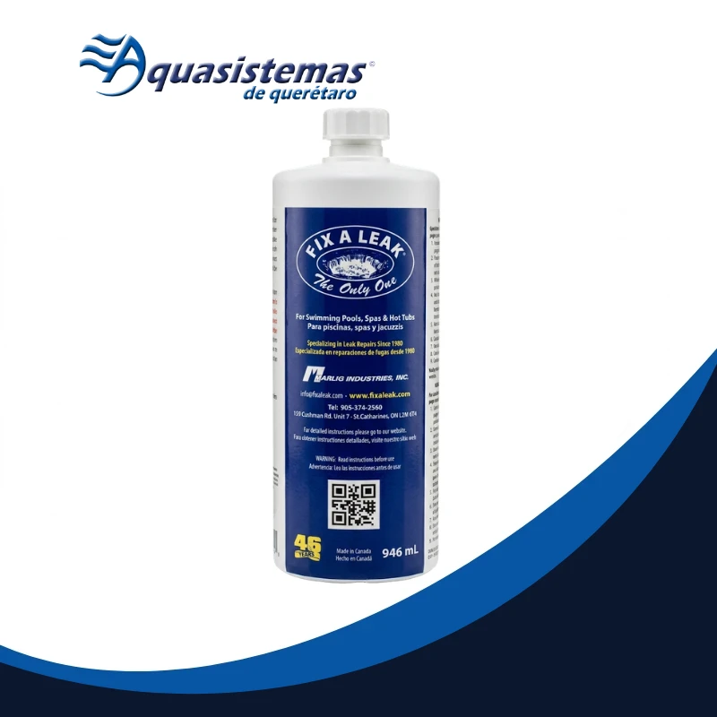 Botella de 1 litro de sellador Fix A Leak para reparación de fugas en piscinas.