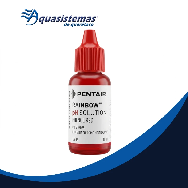 Gotero de 15 ml de reactivo Rojo Fenol para el análisis de pH en piscinas.