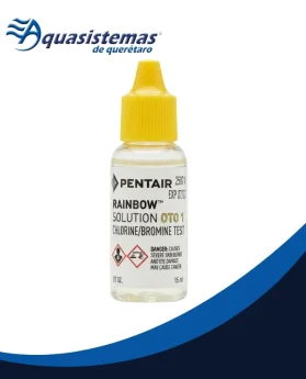 Gotero de 15 ml de reactivo OTO para análisis de cloro total en agua.