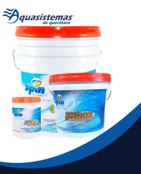 Envase de tratamiento Shock Preventivo Spin para mantenimiento regular de la calidad del agua en albercas.